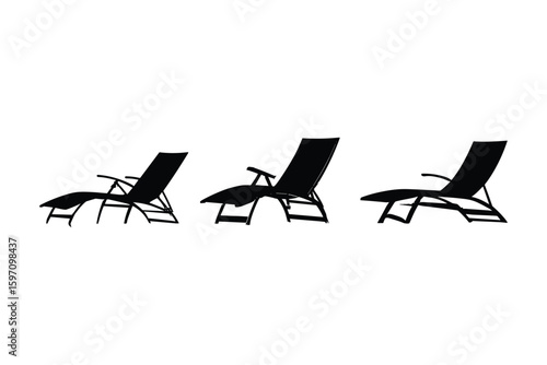 silhouette of reclining beach chairs in relaxation positions
