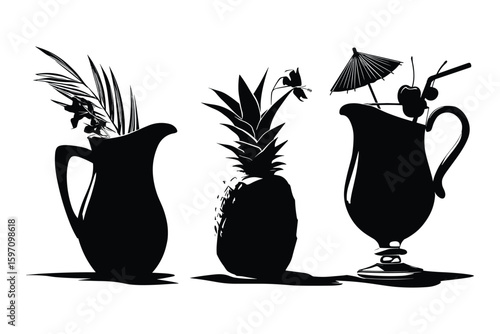 decorative drink pitcher silhouettes with pineapple and umbrella garnish
