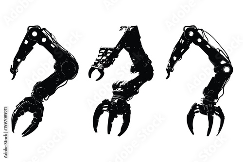set of robotic arms with claws in different positions