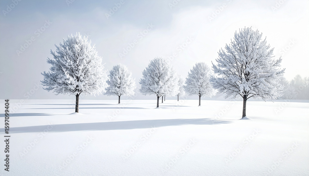 Fototapeta premium Winter snow trees landscape white snowy scene cold