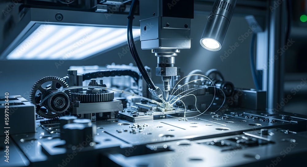 Fototapeta premium Robotic Automation Assembling Electronic Components on Circuit Board