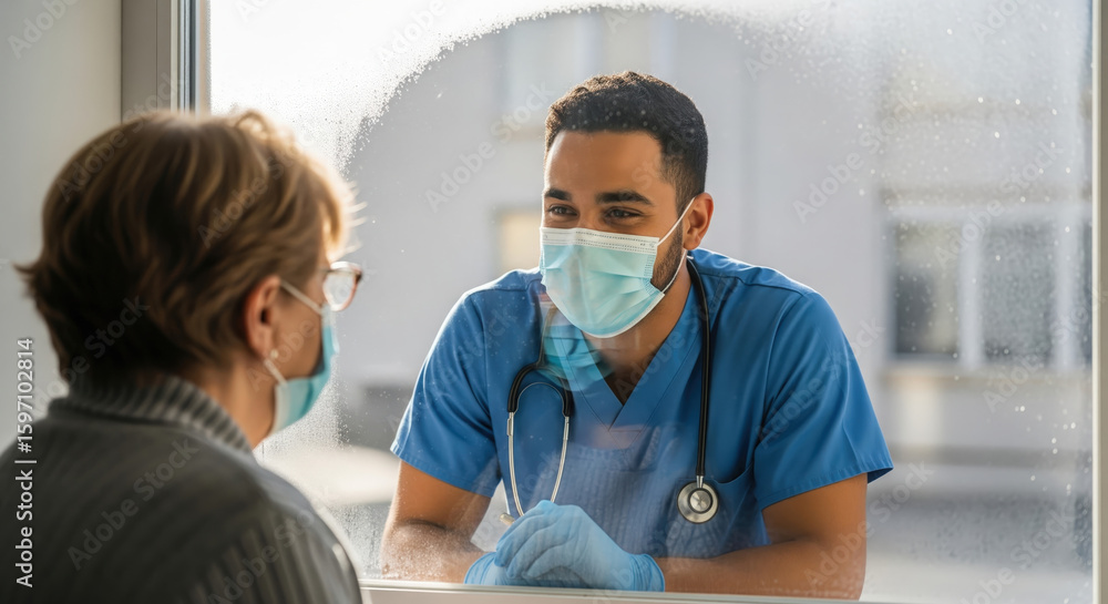 Obraz premium Doctor Talking to Patient in Mask