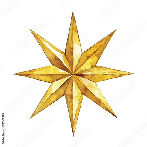 Golden star watercolor illustration, isolated