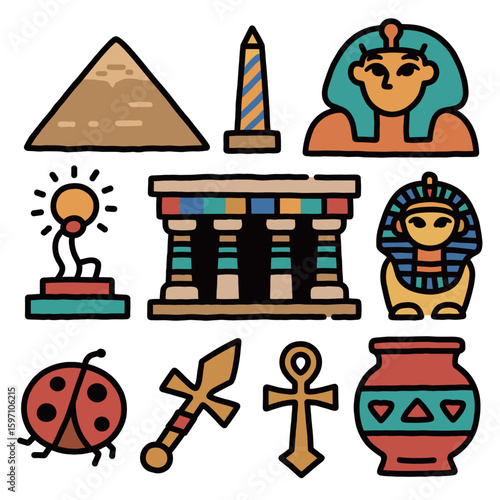 Cute egyptian pharaohs and characters stickers