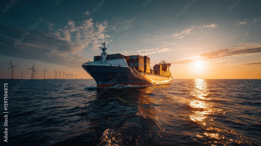 Fototapeta premium Majestic Cargo Ship at Sunset
