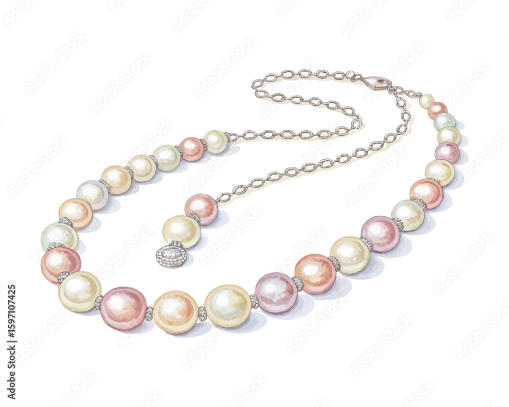 Fototapeta premium watercolor Pearl Necklace vector illustration isolated on white background