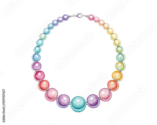 watercolor Pearl Necklace vector illustration isolated on white background