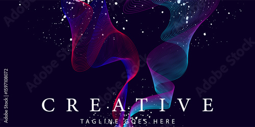 Blue and red life line icon design gradient  wave music  modern black background.