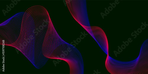 Blue and red life line design gradient  wave music  modern black background simple