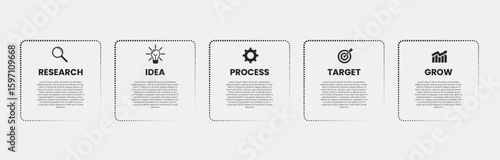 Clean and modern vector infographic design business template with icons and 5 steps or options. Ideal for presentations, workflow layouts, business process diagrams, banners, flowcharts, timelines