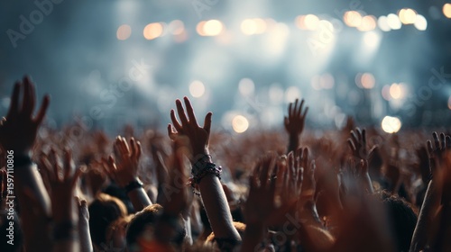 Concert Crowd Ecstasy: A Symphony of Uplifted Hands