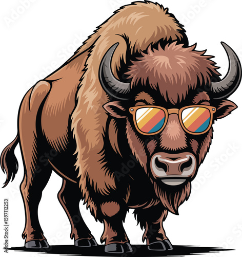 A cool buffalo with sunglasses, a symbol of strength and style Transparent png vector