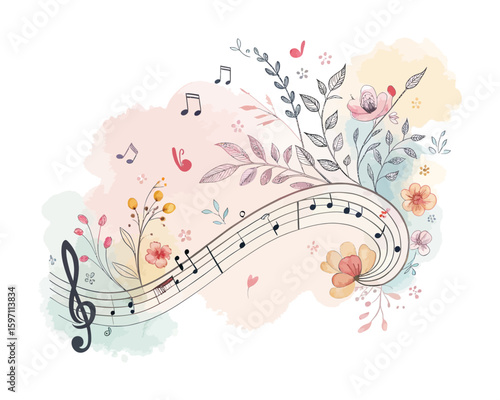 watercolor musical melody vector illustration isolated on white background