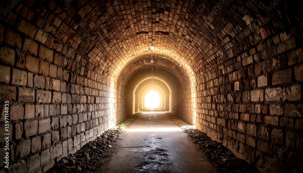 Obraz premium Brick tunnel, light at end