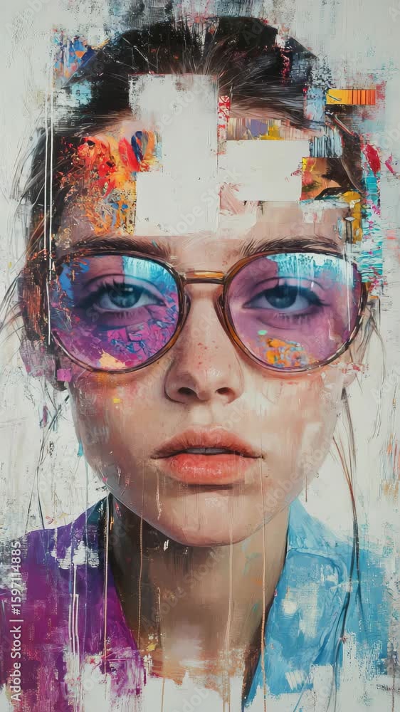 A painting of a woman wearing sunglasses A painting of a woman wearing sunglasses