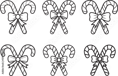 Christmas Candy Cane silhouette vector set, Crossed Candy Cane Silhouette icon bundle