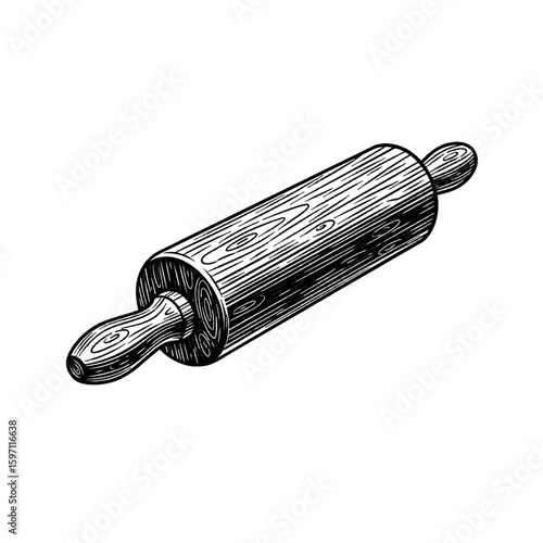 Detailed illustration of a wooden rolling pin, ready for baking and culinary tasks.