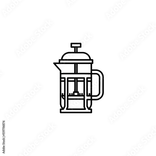 Line drawing of a French press coffee maker.