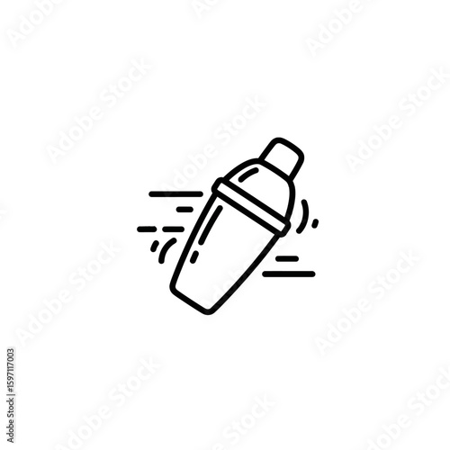 A cocktail shaker in motion,  dynamically depicted in a simple line drawing style.