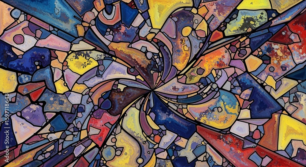 Obraz premium Colorful Abstract Mosaic Pattern Art with Black Lines and Geometric Shapes