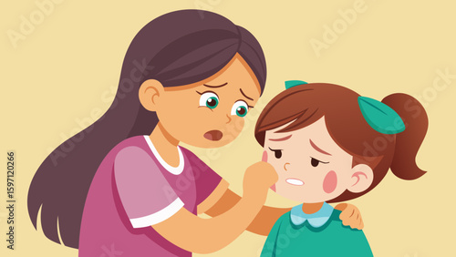 Older sister wiping younger sister s tears tender