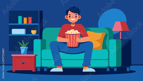 Watching favorite movie with popcorn on sofa