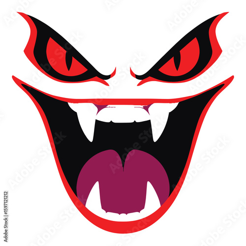 Fearsome Vampire Face with Menacing Red Eyes and Sharp Fangs Evoking Halloween Horror and Supernatural Dread
