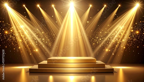 Gold stage podium with spotlights