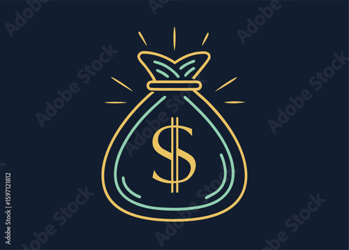 Financial prosperity and wealth: An elegant graphic representation of a money bag symbolizes financial success, business acumen.