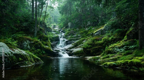 Forest waterfall scenic nature image