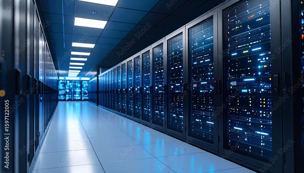 Obraz premium Data Center Servers Modern Technology Infrastructure for Cloud Computing.