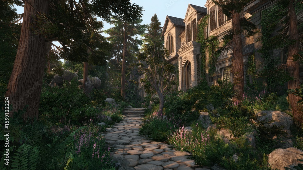 Obraz premium Forest path leading to old house