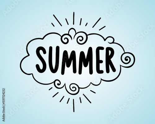 Cheerful summer design with frame on light blue background
