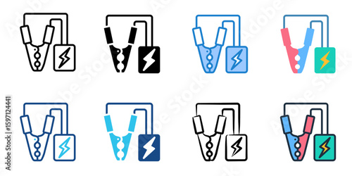 Battery jump start icon set multiple style collection 

