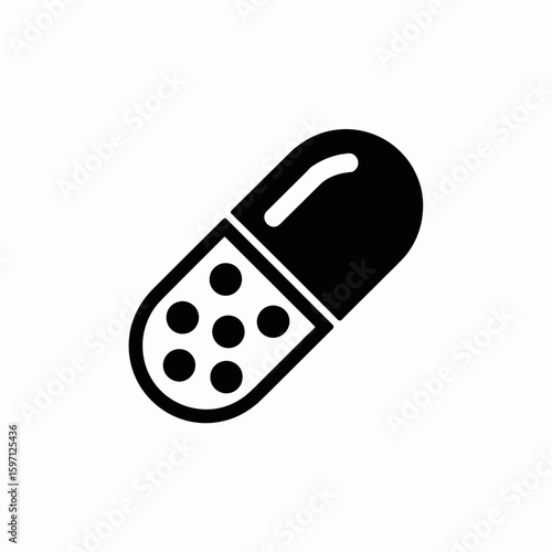 Black and White Capsule Icon Minimalist Medicine Pill Symbol Vector