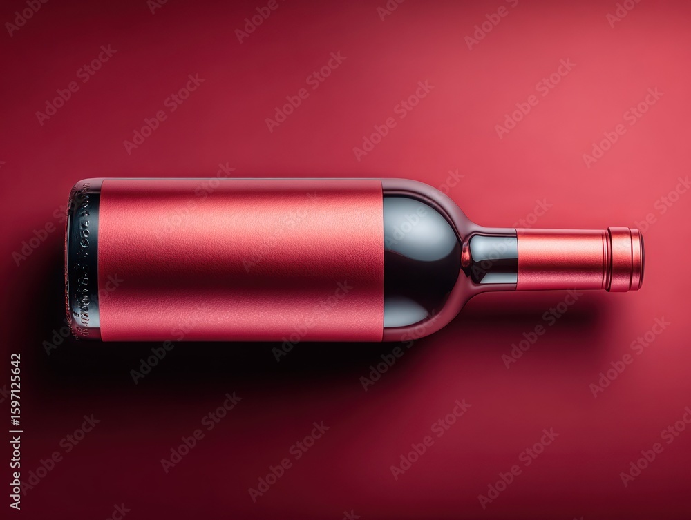 Fototapeta premium Red wine bottle, top view