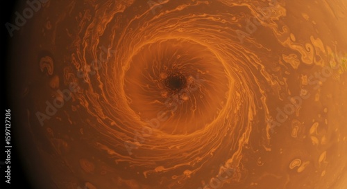 Abstract swirling vortex of orange and brown hues resembling a cosmic nebula or planetary atmosphere.