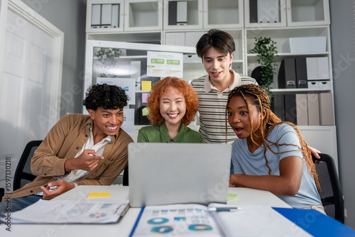Group of diverse Generation Z businessman and woman working in the office.