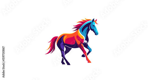 Vibrant Action of a Colorful Horse in Motion, Digital Illustration, Abstract Style