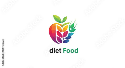 Healthy Diet Food Logo Design Featuring Vibrant Fruit and Grain Elements in a Modern Graphic Style