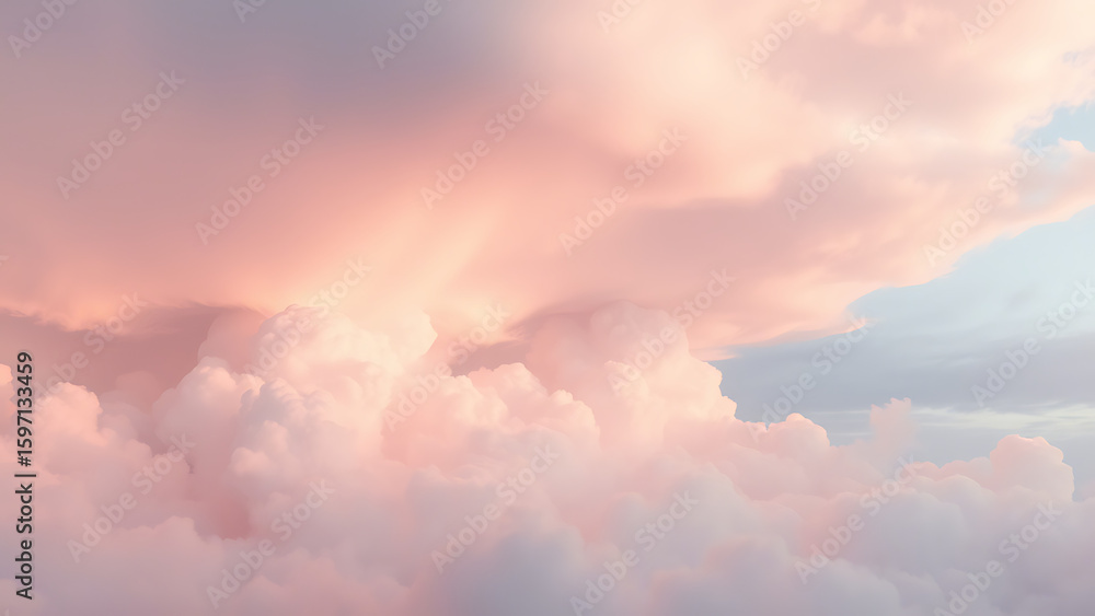 Fototapeta premium Ethereal pastel pink clouds floating in a gentle sky at sunset, a dreamy and beautiful abstract nature background.