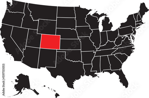 United States map highlighting the state of Colorado in red.