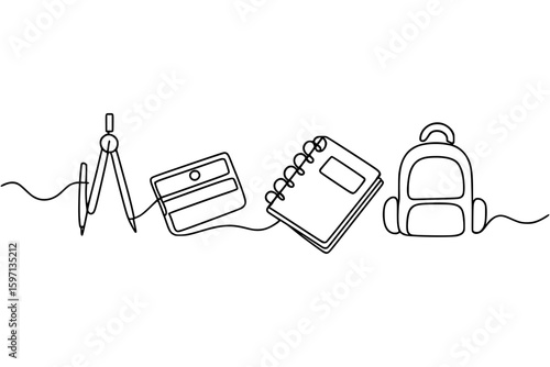 School Supplies Continuous One Line Drawing