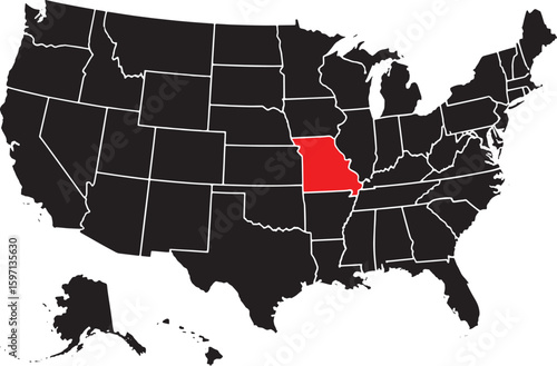 Highlighted state of Missouri on a United States map.