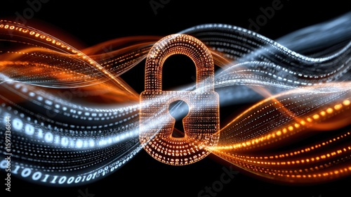 Digital Fortress: A captivating visual representation of data security and protection, showcasing a glowing padlock at the center.