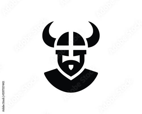 Bold Viking Warrior Symbol with Horned Helmet Vector Graphic