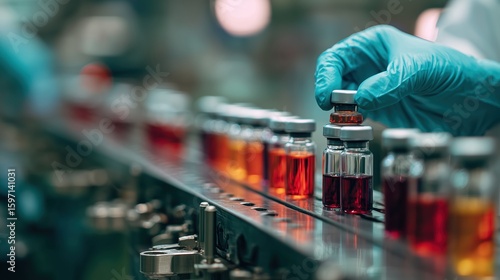 Wallpaper Mural Gloved Hand Placing Vial On Conveyor Belt In Pharmaceutical Factory Torontodigital.ca