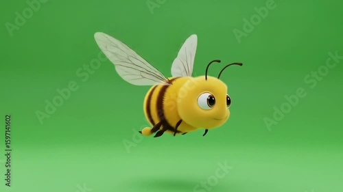 Cute Animated Bee Flying Against Green Screen