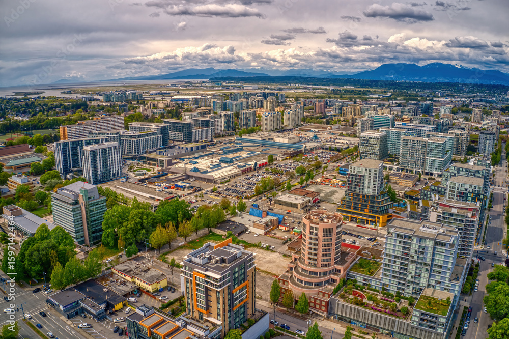 Fototapeta premium Aerial View of the Vancouver Suburb of Richmond, British Columbia during Summer