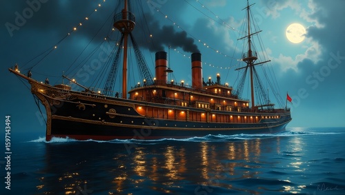 Obraz na płótnie Elegant Steamship at Night